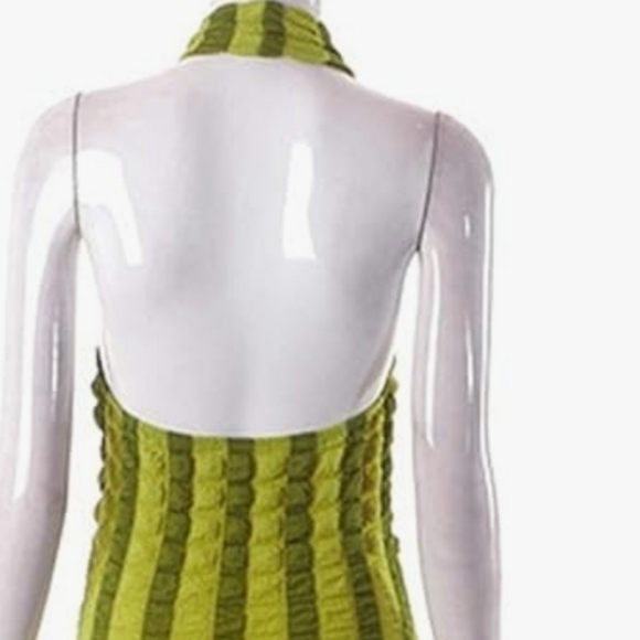 Stripe Print Halter Popcorn Dress - Picture 3 of 6